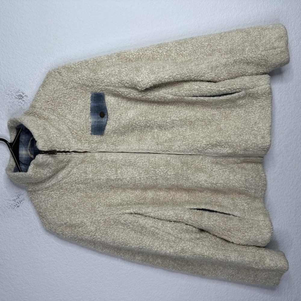Pendleton Jacket Womens Medium Beige Fluffy Furry Teddy‎ Plaid Wool Blend Zip